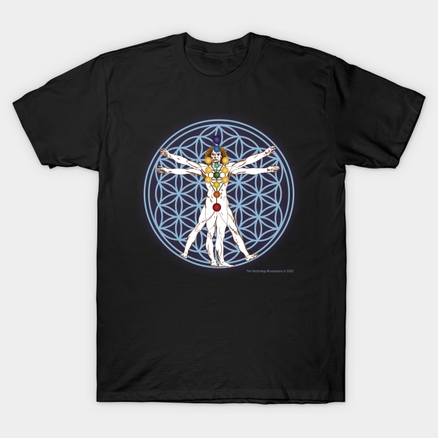 Vitruvian Man and Flower of Life T-Shirt by BigCatGymSportswear